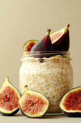A Jar of Overnight Oats with Yogurt and Fresh Figs A Nutritious and Tasty Start