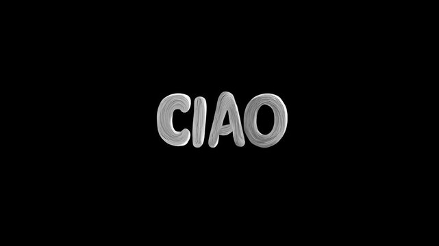 White stop-motion animation of "Ciao" title drawn with chalk on black background, idea for school learning process or video blog