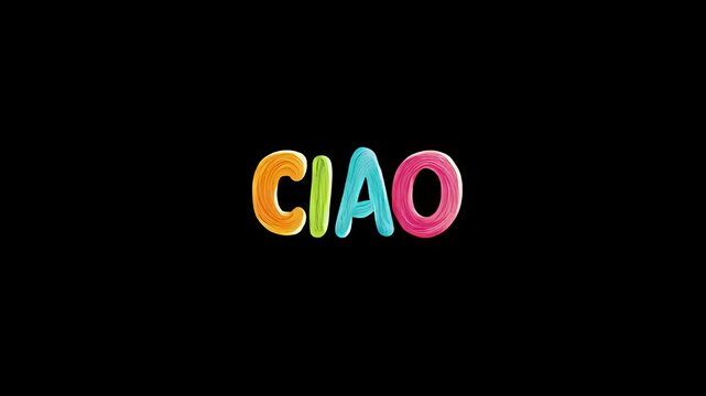 Word or title of "Ciao" lettering drawn with colorful chalk on black background, idea for blog or school learning process