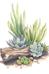 Obraz premium Succulent garden with driftwood accents