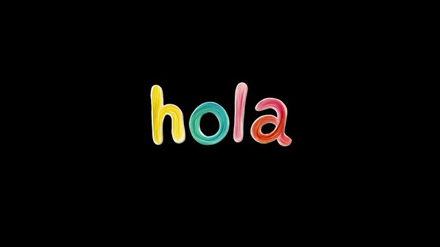 Word or title of "Hola" lettering drawn with colorful chalk on black background, idea for blog or school learning process
