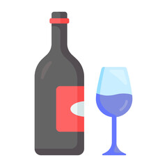 Wine icon. wine, alcohol, glass, drink, beverage, bar, grape, bottle, party, celebration. Vector icon illustration