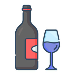 Wine icon. wine, alcohol, glass, drink, beverage, bar, grape, bottle, party, celebration. Vector icon illustration