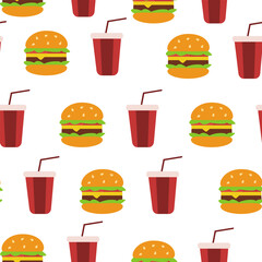 burger pattern background. doodle fast food. burger seamless pattern background. Seamless Pattern of a Cheese Burger or Hamburger. hamburger pattern.	
