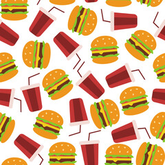burger pattern background. doodle fast food. burger seamless pattern background. Seamless Pattern of a Cheese Burger or Hamburger. hamburger pattern.	
