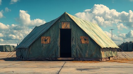 Naklejka premium Military Tent Campsite Shelter Army Green Canvas