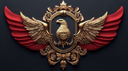 Golden eagle crest with red wings transparent background