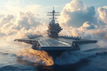 Aircraft Carrier at Sea with Dramatic Clouds