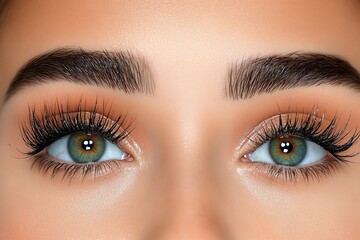 Obraz premium A close-up of a woman's eyes, with voluminous lashes and expertly applied mascara
