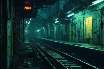A Dark, Abandoned Subway Station With Rusted Tracks And Flickering Lights, Creating An Atmosphere Of Unsettling Urban Legends. Cozy Vibe, Generative AI