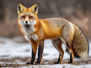 Obraz premium Red Fox Standing in Winter Snow