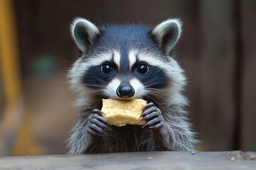 Obraz premium Cute Raccoon Eating a Snack