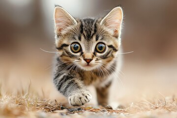 Cute Kitten Walking Towards Camera with Big Eyes