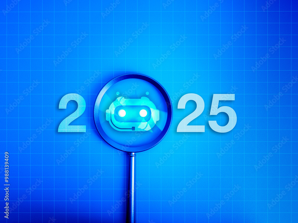Poster happy new year 2025 with artificial intelligence business service, trends and tech concept. 2025 cal