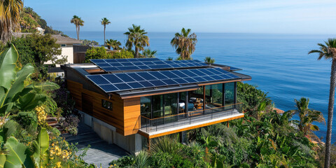 Modern Split-Level Homes with Solar Panels. Eco-Friendly Architecture in California and Arizona, Showcasing Sustainable Living Amidst Stunning Landscapes and Sunlit Environments.