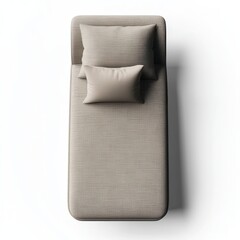 A top-down view of a modern beige fabric chaise lounge with soft plush cushions, offering a comfortable seating experience in stylish interiors.