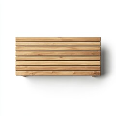 A rectangular wooden bench with a slatted seat in a light natural finish, offering a minimalist design ideal for outdoor seating or public spaces.
