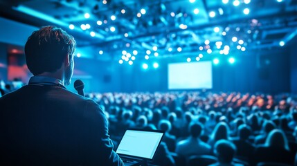 Speaker presenting at a conference event.
