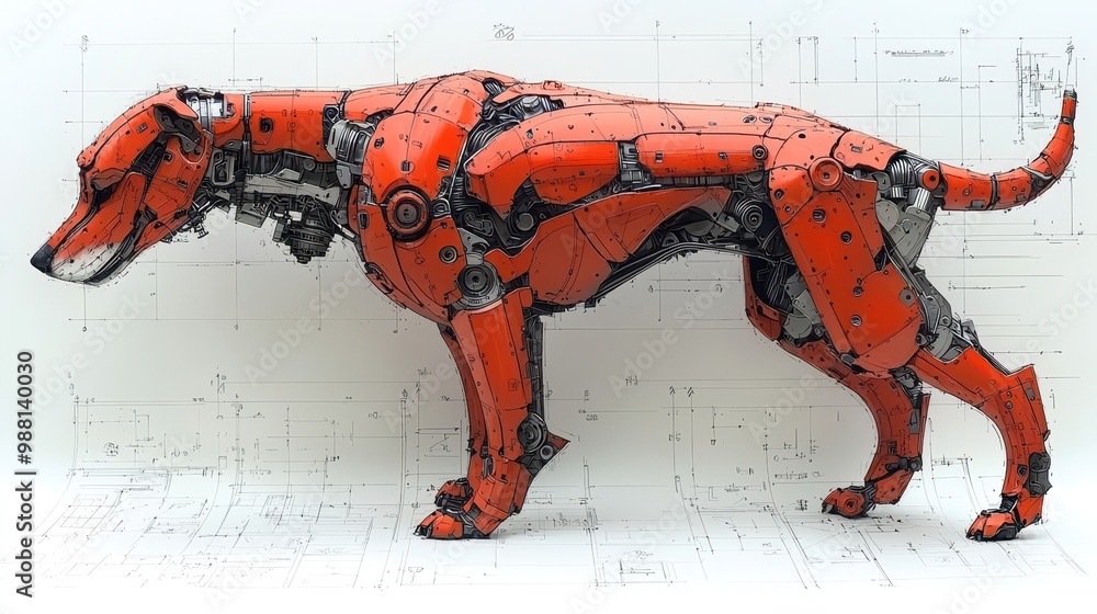 Canvas Prints robotic dog blueprint design illustration