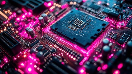 Obraz premium Pink Neon Circuit Board Closeup