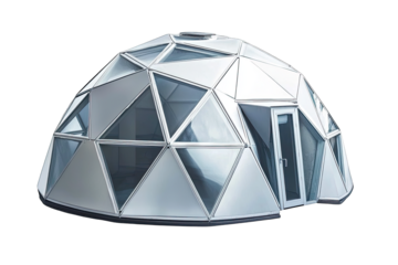 Modern geodesic dome structure with glass panels and triangular design, perfect for innovative architecture and eco-friendly living.
