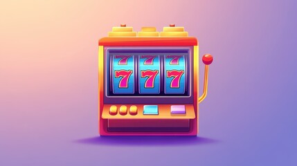 Elegant Retro Slot Machine 777 Illustration in Pastel Colors on Transparent Background - Simple 2D Flat Vector Style Design