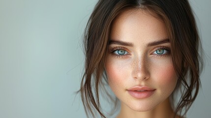 Fototapeta premium Beautiful Woman with Blue Eyes and Freckles Portrait