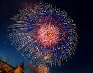 Isolated fireworks with depth of field capturing vibrant colors and festive atmosphere