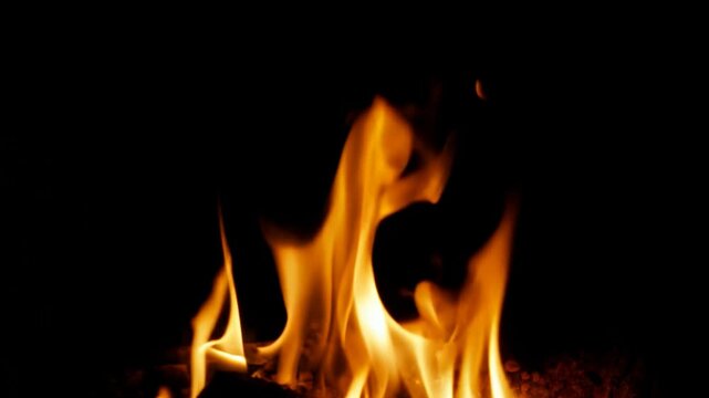 Movement of fire flames on black background