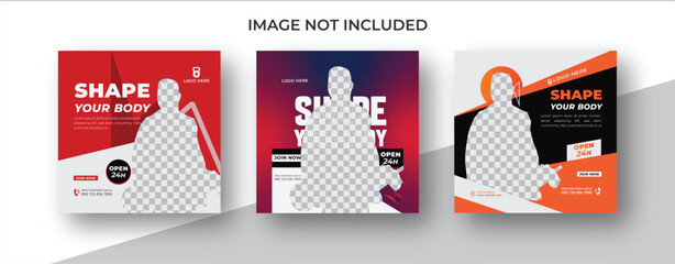 gym Social media poster  template design set for gym and fitness. 