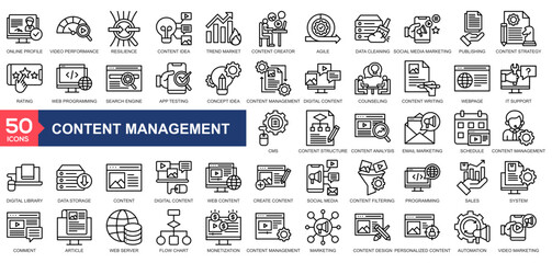  Content Management icon collection Line Style