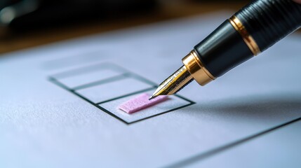 Fountain Pen Filling In Check Box On Paper Document