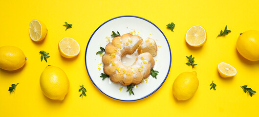 Tasty bake food concept - delicious lemon cake
