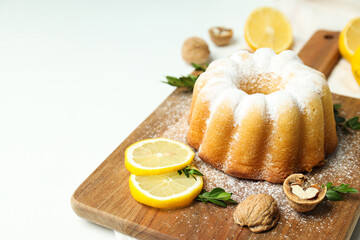 Tasty bake food concept - delicious lemon cake