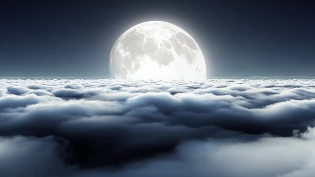dream of flying over the clouds with full moon light on the background
