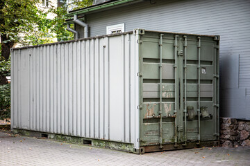 Fototapeta premium Sea ​​container warehouse. City ​​view and outdoor space