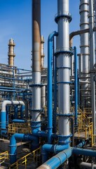 refinery view line close plant oil pipe industrial  engineer engineering factory fuel gas production refinery supply energy industrial pipeline steel tube industry pipe piping technology equipment