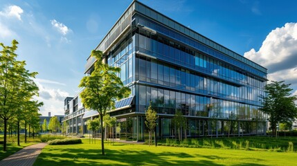 Obraz premium Modern Office Building with Green Landscaping
