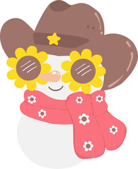 Groovy Retro Cowboy Snowman Christmas Illustration