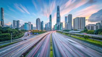 Fototapeta premium Cityscape with Highway and Skyline