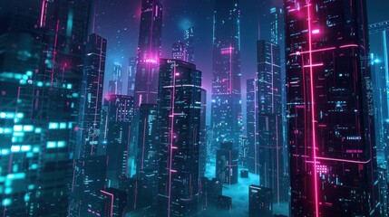 Futuristic Cyberpunk night city with neon lights ai generated image