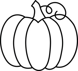 Black and White Outline of a Pumpkin with a Curled Stem