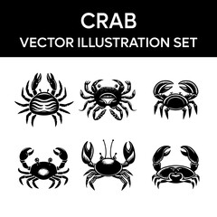 Black White Crab Vector Illustration Icon Clipart Set
