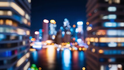 City night blurred bogeh light city scape downtown, abstract background. Blurred focus of big city in the night time.