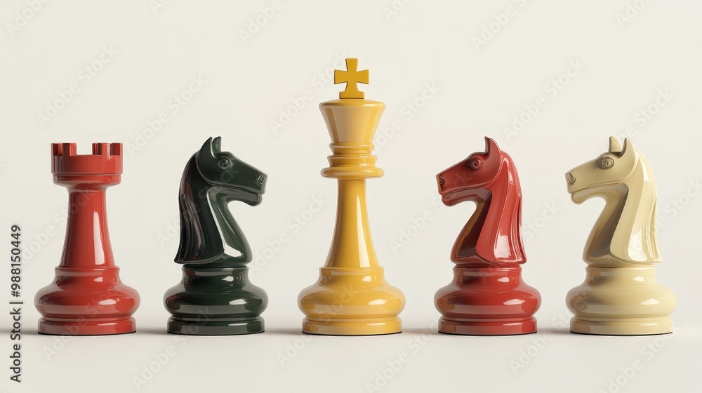 Poster Strategic Chess Set in Minimalistic 3D Rendering