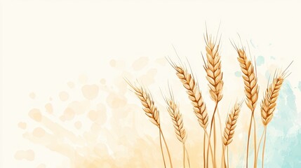 Fototapeta premium Simple Vector Illustration of Ripe Dry Wheat on White Background with Pastel-Colored Backdrop