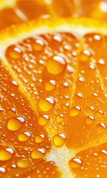 A close-up of a fresh orage slice reveals its distinctive seed pattern and vivid orange colour.