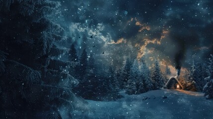 Cozy Cabin in a Snowy Forest