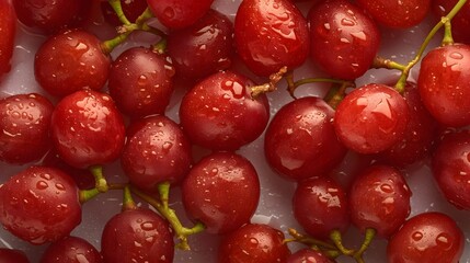 Obraz premium Fresh red grapes glistening with water droplets.