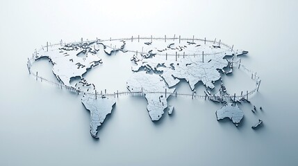 Naklejka premium A world map with fences and barriers drawn between continents, trade fencing, economic protectionism concept